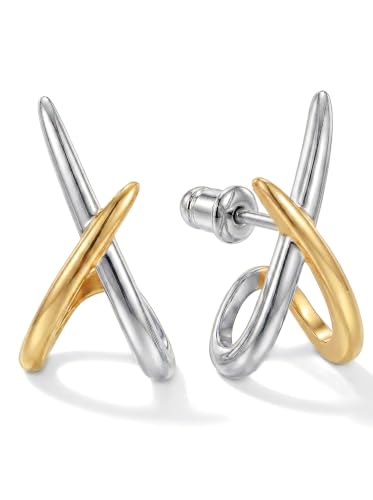 Gold Earrings for Women Trendy,14K Gold Stud Earrings Dainty Earrings Simple Minimalist Gold Earrings Hypoallergenic Earring for Women Gifts - color: Sloane & Two Tone