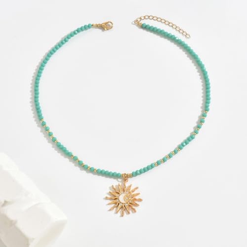 Layered Charm Necklace Boho Summer Jewelry Beach Vacation Gift for Women Surfer Accessories Gold-Filled Chain Summer Jewelry - color: B