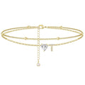 Ankle Bracelets for Women Waterproof 14K Gold Plated CZ Initial Anklet for Women Dainty Layered Letter Heart Ankle Bracelets Handmade Adjustable Foot Chain Anklet Summer Beach Jewelry - color: gold T