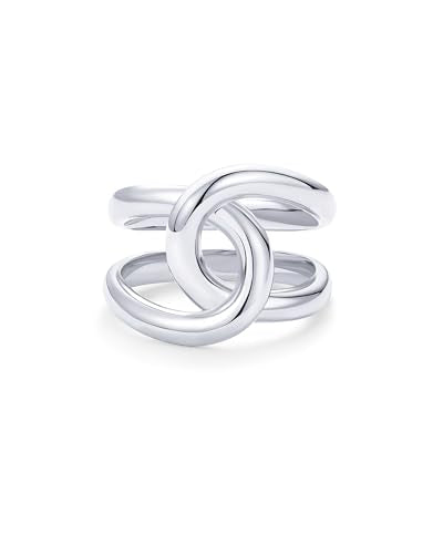 PAVOI 14K Gold Plated Chunky Interlock Statement Ring for Women | Interloop Band Thick Link Stackable Rings - color: White Gold