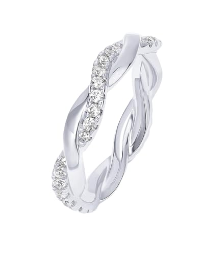 PAVOI 14K Gold Plated Cubic Zirconia Twisted Rope Eternity Band for Women - color: White Gold, size: 6.5