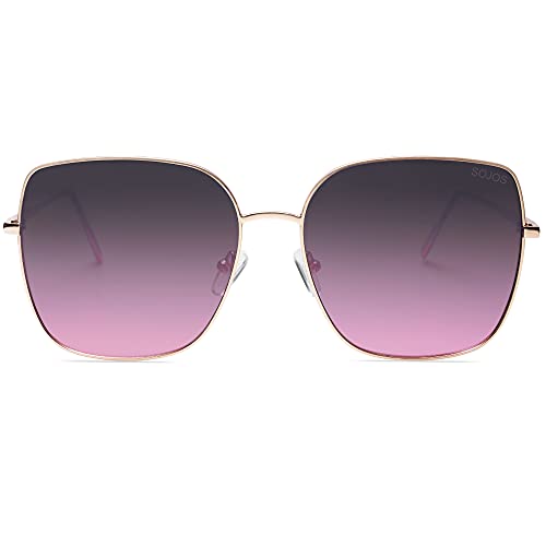 SOJOS Trendy Oversized Square Metal Frame Sunglasses for Women Men Retro Big Flat Lens UV Protection Sunglasses SJ1146 - color: Gold/Gradient Greyish-purple
