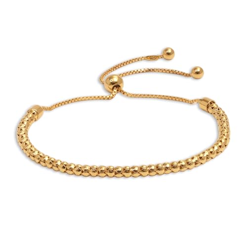 LeCalla 925 Sterling Silver Bolo Bracelet | Women's Italian Handmade Solid Adjustable Bolo Slider Bracelet | Lightweight Chain Bracelet Jewelry for Wife Girlfriend Her - color: Gold-Plated Popcorn