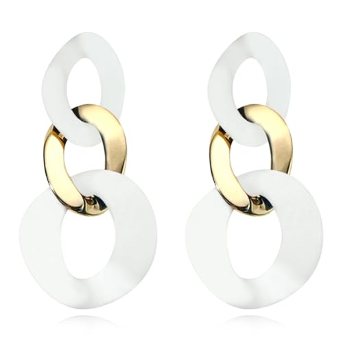 Charm Elegant Hollow Color Chain Acrylic Geometric Temperament Dangle Drop Earrings Bohemian Minimalist Hypoallergenic Jewelry Gift - color: White Gold White