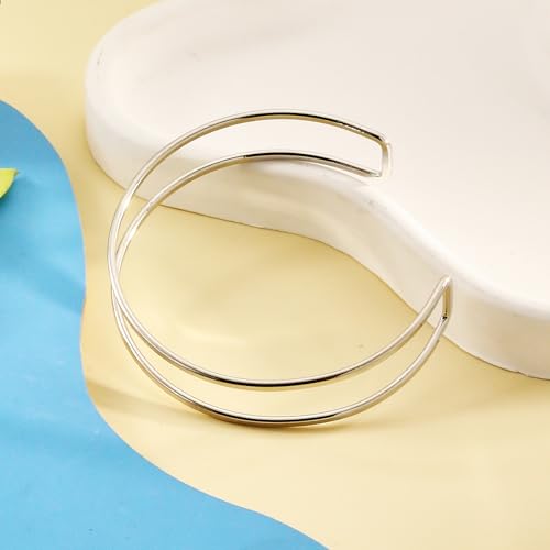 Women's 18k Gold Plated Arm Cuff Bracelet - Minimalist Silver Upper Arm Cuff for Cool - color: C-Silver