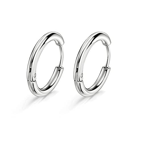 316L Surgical Stainless Steel Huggie Hoop Earrings with Cubic Zirconia, 10G 12G 14G 8-20mm Cartilage Lobe Earrings, 14G Piercing Jewelry - style: 10G 10mm Silver