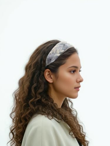2 Pcs Vintage Floral Embroidered Headbands for Women Wide Boho Mesh Fabric Hair Bands with leaf Flowers, Comfortable Non-Slip Hair Accessories for Girls,Daily Wear & Special Occasions