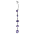 COOLSTEELANDBEYOND Belly Chain Belly Button Ring Body Jewelry Piercing Navel Ring with Long Dangle Cubic Zirconia - color: F-Metal Color:Silver; Stone Color:Purple