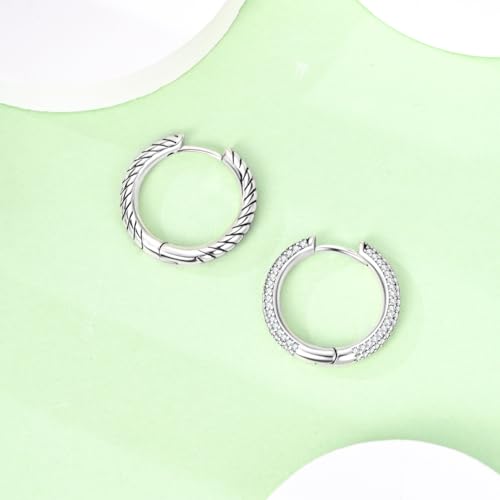 Parmuz 925 Sterling Silver Earrings Hoops for Women Ladies Simple Lightweight Twisted Medium Hoop Earrings With Cubic Zirconia Hypoallergenic Jewelry for Her - color: Pave Hoop earring