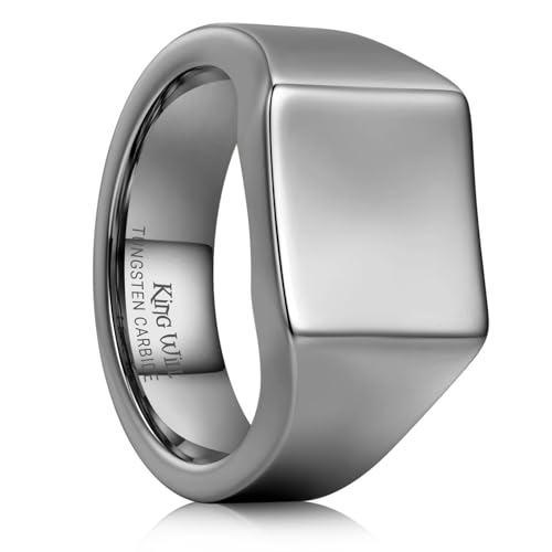 King Will Men's Tungsten Signet Rings Thumb Pinky Biker Band Ring For Men High Polished Plain Wedding Statement Ring Comfort Fit Size 7-12 - color: Gunmetal