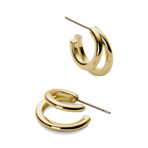 Ana Luisa Double Hoop Earrings for Women - 14K Gold Plated & Silver Rhodium Huggie Hoops - Hypoallergenic, Water-Resistant, Tarnish-Free, Small, Dainty & Trendy Two Hoop Earring Styles for Daily Wear - color: Gold, size: Small