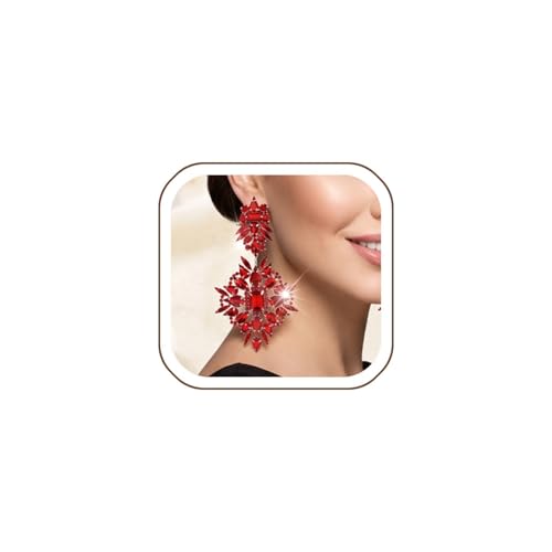 Silver Chandelier Earrings for Women Trendy, Oversized Big Crystal Rhinestone Statement Earrings Dangling Formal Pageant Earings Drag Queen Jewelry - color: Red