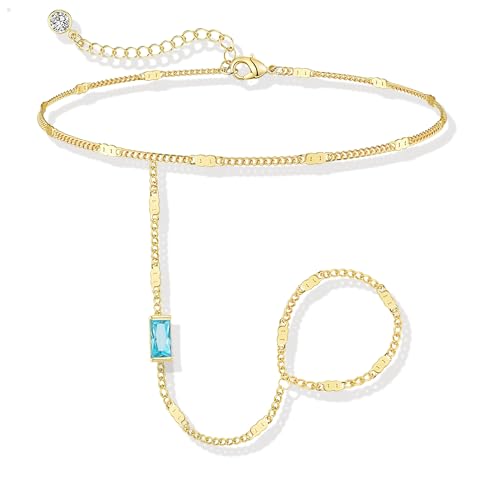 Birthstone Gold Bracelets for Women Trendy 14K Gold Plated Hand Chain Bracelet Stack Stackable Friendship Birthday Bracelets Gifts Christmas Stocking Stuffer for Women - color: 03 March
