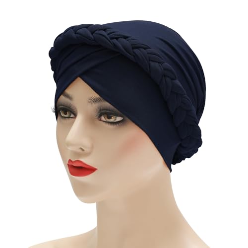 ZLYC Chemo Headwear for Women Pre Tied Turban Headwear Lightweight Beanie Hat - color: Braid Navy