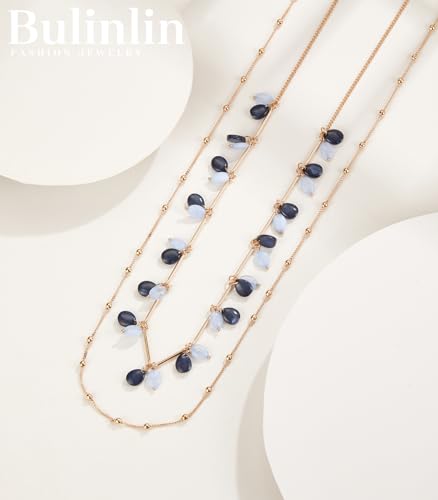 BULINLIN Layered Long Necklaces for Women Long Beaded Chain Necklace CostumeJewelry Mothers Day Gifts for Mom - color: Blue
