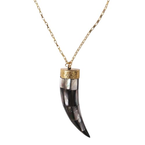 Handmade Lucky Italian Pendant Necklace for Women, Elegant Boho Mother of Pearl Charm with Gold Chain Statement Jewelry, Tribal Inspired Lightweight Bohemian Fashion Accessory