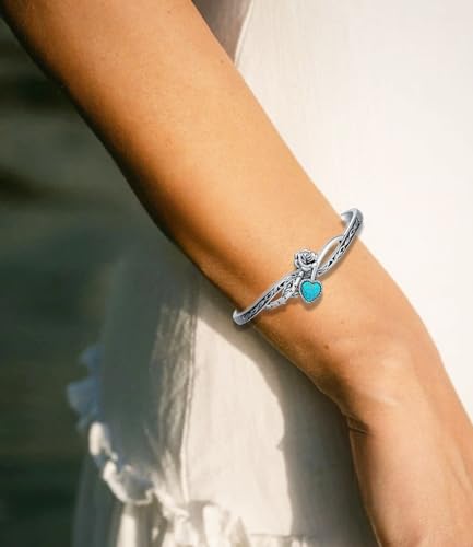 Genuine Turquoise Bracelet Cuff Bracelet for Women Mom 925 Sterling Silver Natural Turquoise Bangles Vintage Bracelet Boho Jewelry for Birthday Christmas Mother's Day Valentine's Day - style: Rose