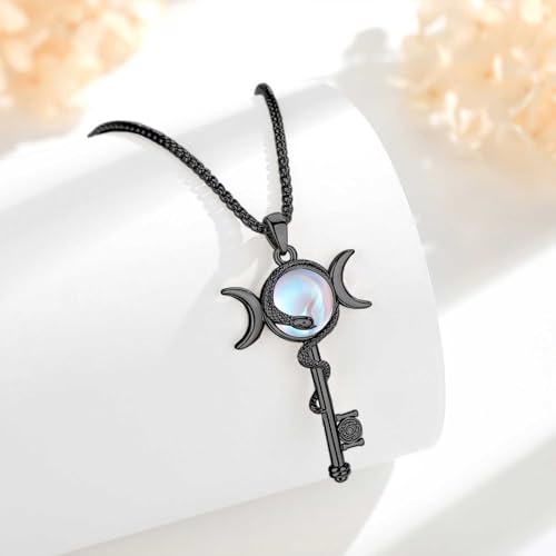 INFUSEU Mystical Hecate Triple Moon Goddess Necklaces, Divine Feminine Protection Gifts - style: Moonstone Hecate Key - Black