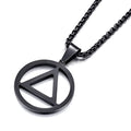 Sobriety Necklace for Men Stainless Steel AA Recovery Triangle Necklace Sobriety Gifts for Men - color: Black
