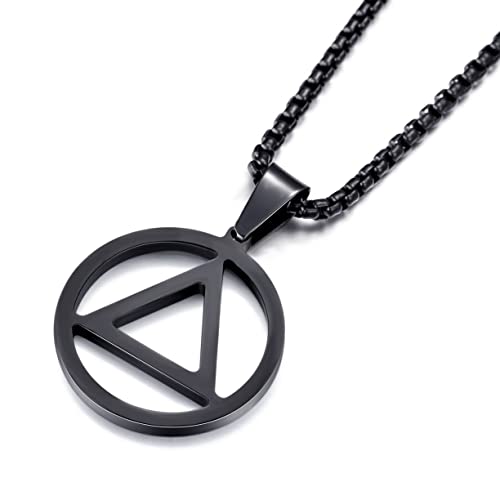 Sobriety Necklace for Men Stainless Steel AA Recovery Triangle Necklace Sobriety Gifts for Men - color: Black