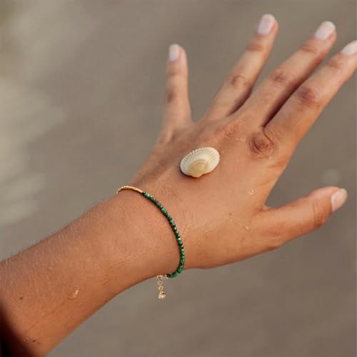 MYEARS Women Beaded Bracelet Gold Gemstone 14K Simple Dainty Handmade Chain Everyday Boho Beach Jewelry - style: Malachite