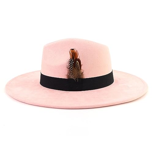 LIDHAY Big Wide Brim Fedora Hats for Women Men Western Suede Hat Panama Hat Outdoor Hats - color: Skin Pink