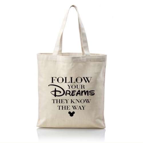 Canvas Tote Bag Aesthetic for Women,Reusable Canvas Cute Shoulder Bag for Grocery, Shopping, Beach & Daily Use - color: Follow Your Dreams