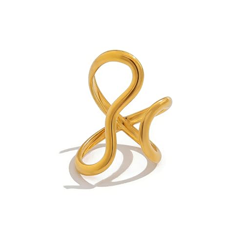 Thumb Rings for Women Chunky Gold Rings for Women Non Tarnish Stainless Steel Adjustable Rings Thumb Silver Ring Wave Curve Ring Dainty Unique Rings - style: 1 - gold