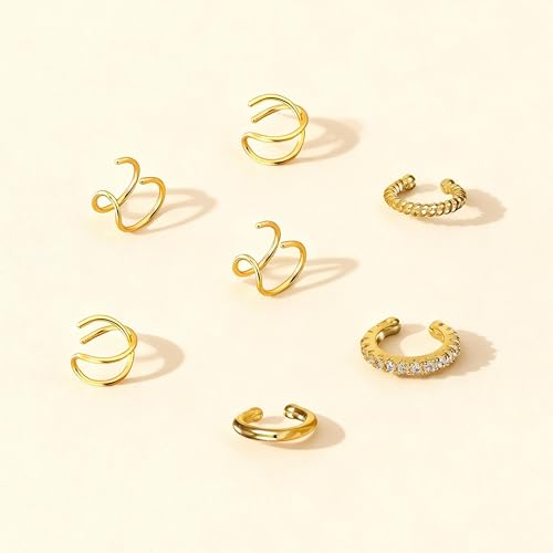 Ear Cuffs Non-Piercing for Women Dainty 14K Gold Plated Clip On Cartilage Earrings Hypoallergenic Huggie Hoop Cuffs Fake Earings for Non Pierced Ears - color: C:gold ear cuff