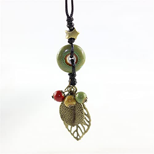 Pingyongchang H&Z Bohemian Colorful Ceramic Beads Lariat Necklace, Hippie Moon Stars Ceramic Tassel Beaded Jewelry Gifts for Women - color: green