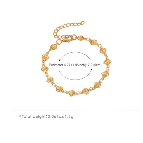 Statement Gold Small Beaded Seashell Chain Bracelet for Women, Dainty Simple Ocean Beach Sea Shell Bracelets Non Tarnish Boho Hawaii Vacation Jewelry