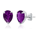 14k Yellow or White Gold Teardrop Gemstone Pear Shape Stud Earrings for Women with Push Backs and 8mm x 6mm Birthstone by MAX + STONE - color: Genuine Amethyst