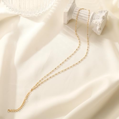 Ritach Ankle Bracelets for Women - Silver/Gold Plated Stainless Steel Anklets for Women Waterproof Layered Cuban Link Figaro Chain Heart Anklets Set Summer Beach Jewelry Gifts - color: Gold-Layered Beaded Chain