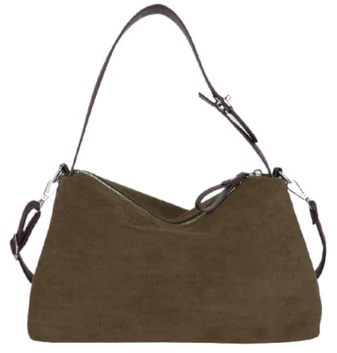 Suede Shoulder Bags For Women Crossbody Bag Suede Tote Bag Satchels Slouchy Work Purses Crescent Handbag Fall Top Handle - color: Green