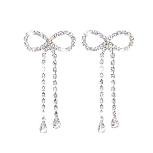 Rhinestone Bow Earrings for Women, Elegant Bridal Jewelry Statement Drop Dangle Earrings, Wedding Guest Dress Matching Accessories, Bridesmaid Gift, Sparkling Party Costume Outfit - color: F:Rhinestone Bow Earrings