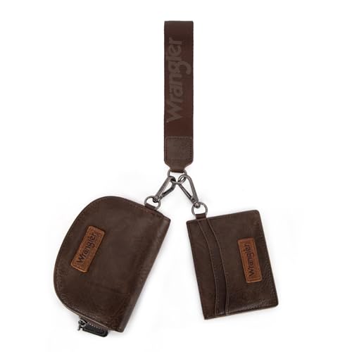 Wrangler KeyChain Wallet Wristlet Wallets for Women Dual Pouch Wristlet with Zipper Womens Credit Card Holder Wallet - color: A-Coffee
