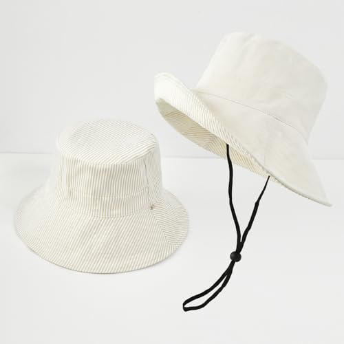 Women's Summer Sun Hat - Reversible Design with Striped Lining Adjustable Brim for Travel and Outings Cap - color: Stripes-beige