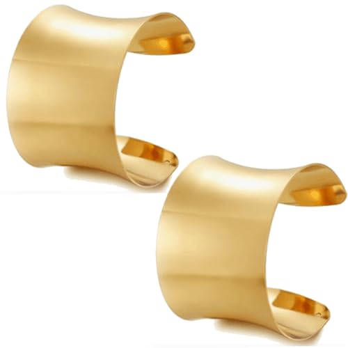 BROCC 2Pcs Gold Chunky Cuff Bracelets Set for Women Open Wide Bangle Bracelets Irregular Minimalist Statement Bangle Bracelets Punk Jewelry