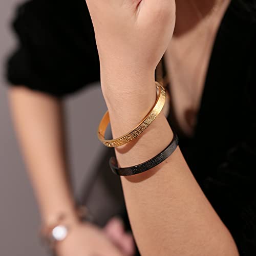 Qitian Islamic Jewelry Gifts for Women Allah Gold Bangles Bracelets Ayatul Kursi Arabic Cuff Bracelet for Women Men Islam Eid Ramadan New Year Gifts - color: D-Black-Thick - women