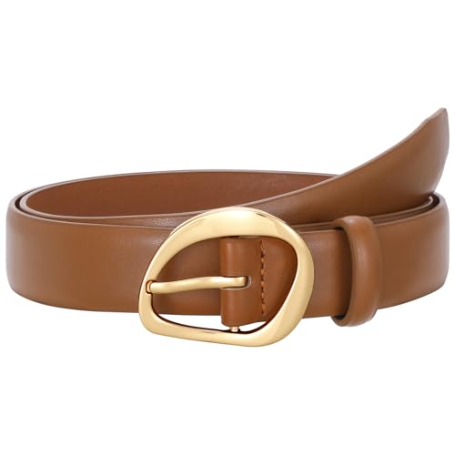 SUOSDEY Women Leather Belt for Jeans Pants, Fashion Dress Waist Belt with Gold Buckle - color: A-brown, size: L：Fit waist 37''-41''