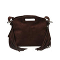 Women's Suede Fringe Crossbody Bag, Retro Hollow Handle Shoulder Purse, Novelty Fashion Tassels Bucket Bag Handbag - color: Coffee