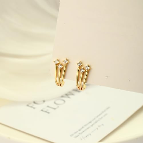 Gold Silver Earrings For Women,14K Gold/Silver Plated Hypoallergenic Stud Earrings For Women Trendy ,Minimalist Simple Unique Gold Silver Diamond Cubic Zirconia Stud Earrings Dainty Cute Jewelry Gifts - style: 3 Diamond Stud-Gold