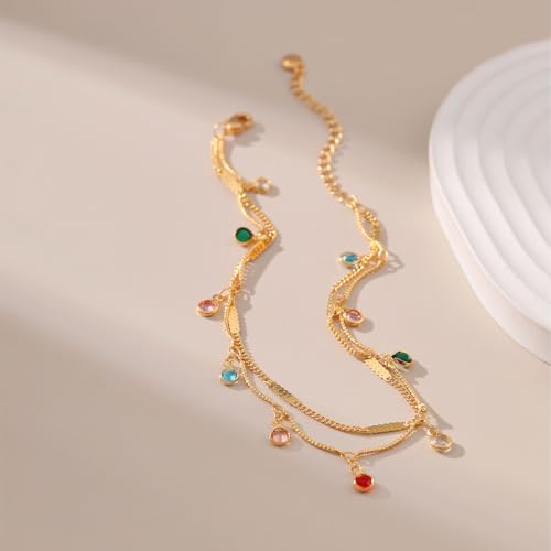 Yumikoo 18k Gold Plated Anklet Ankle Bracelets for Women - style: Colorful Round Pendant