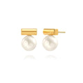 925 Sterling Silver Hoop Handpicked AAA+ Quality 7.5-8mm White Freshwater Cultured Pearl Dangle Drop Earrings Jewelry for Women - color: 8. Gold Plated Bar