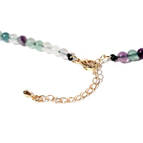 Simple Choker Necklace for Women Real Stone and Crystals Necklaces 4mm Beaded Choker Jewelry Meditation Gift for Women (16"+2") - style: Fluorite