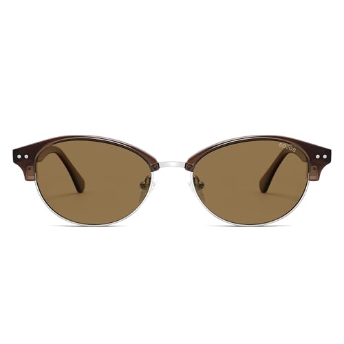 SOJOS Trendy Oval Polarized Sunglasses for Women Retro Cute Shades Sunnies SJ2687 - color: Brown Frame Brown Lens