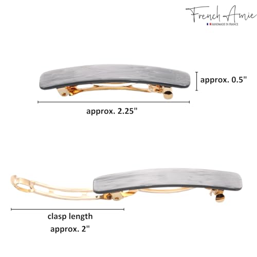 French Amie Small 2 1/4 inch Celluloid Handmade Hair Barrette No Slip Grip Durable Styling Women Hair Accessories Hair Clip for Girls, Made in France(Metallic Grey) - color: Metallic Grey