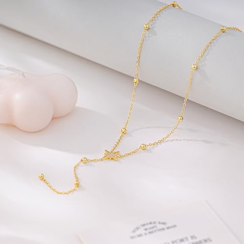 Gold Necklace for Women - Dainty Long Lariat Necklace 14K Gold Plated Clover Star Teardrop CZ Y Shaped Drop Necklaces Cute Long Necklaces for Women Trendy Prom Formal Womens Jewelry - color: Gold-Star Drop