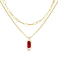 Dainty Gold Charm Necklaces for Women Non Tarnish, 14K Trendy Blue Green Cubic Zirconia Emerald Pendant Birthstone Necklaces Birthday Gifts for Women Waterproof Jewelry - color: 01-January(Garnet)