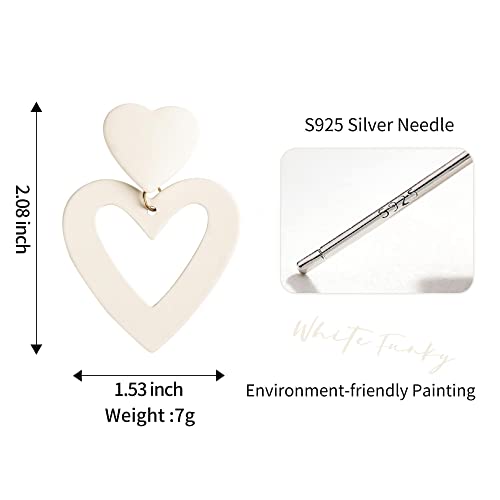 Double Heart Earrings Dangling Heart Drop Earrings For Women Love Heart Dangle Earrings Birthday Gift - color: Off White